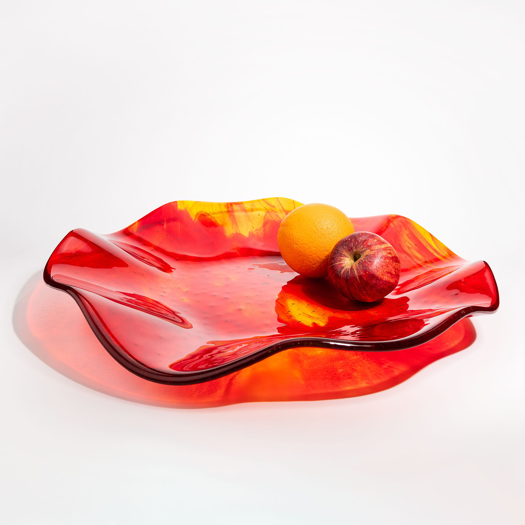 Red Streaky Glass Wavy Bowl